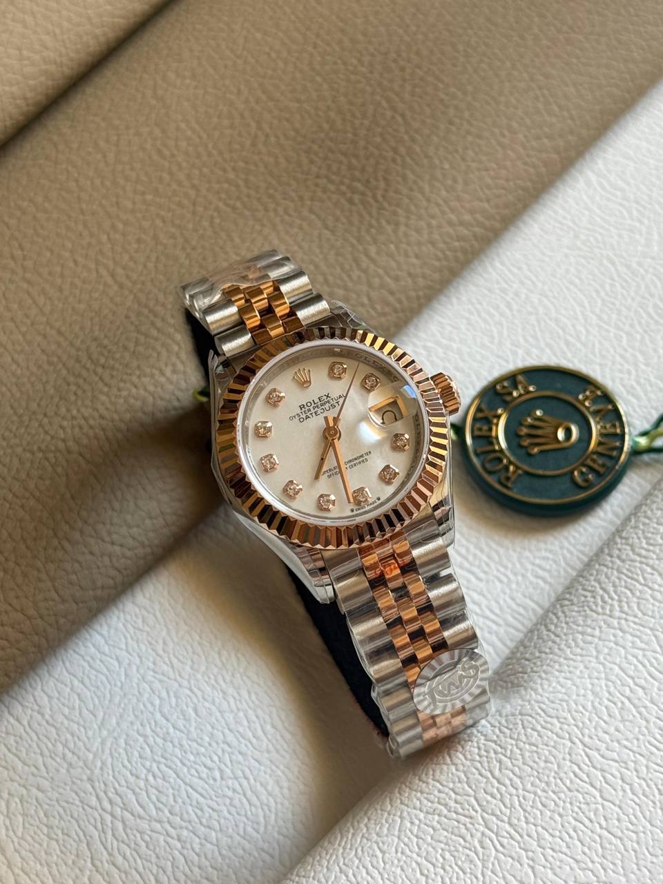 Rolex Lady Datejust 28 Jubilee Fluted Diamond Dial Watch