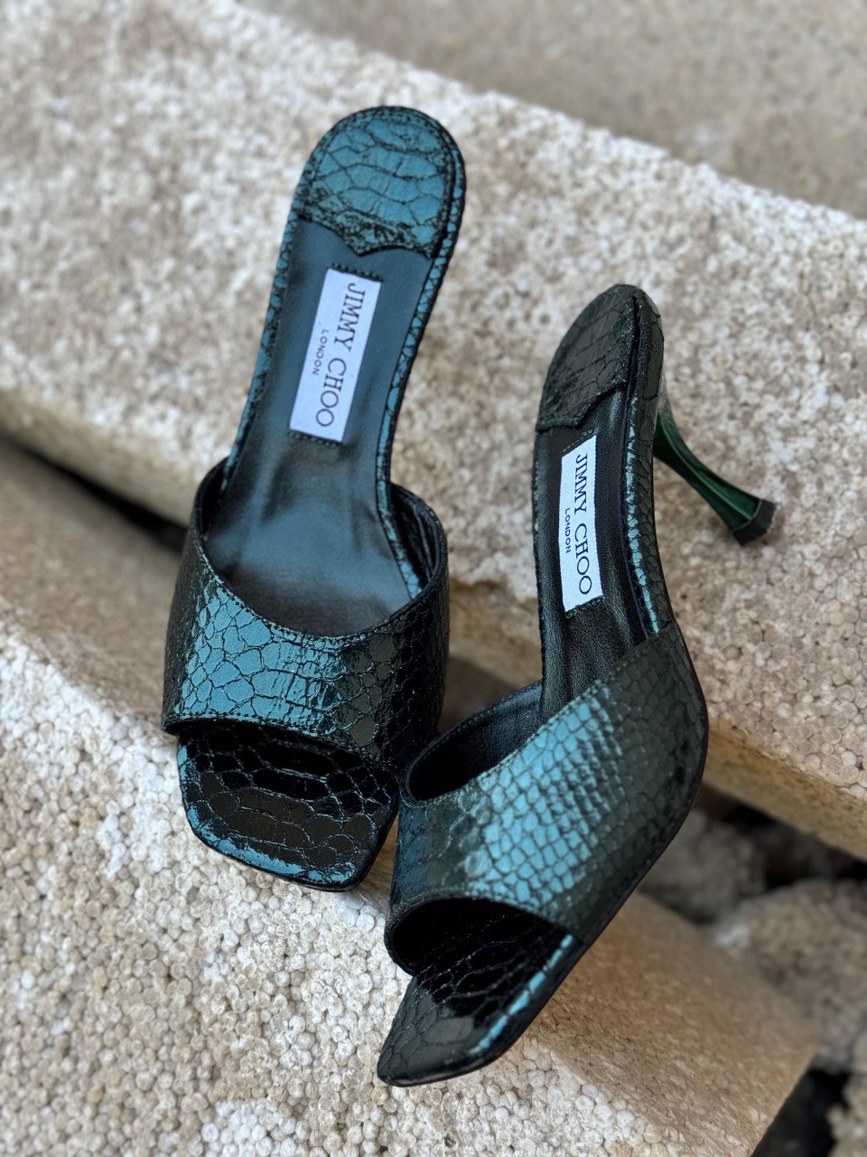 Jimmy Choo Metallic Snake-Heel Mule Sandal