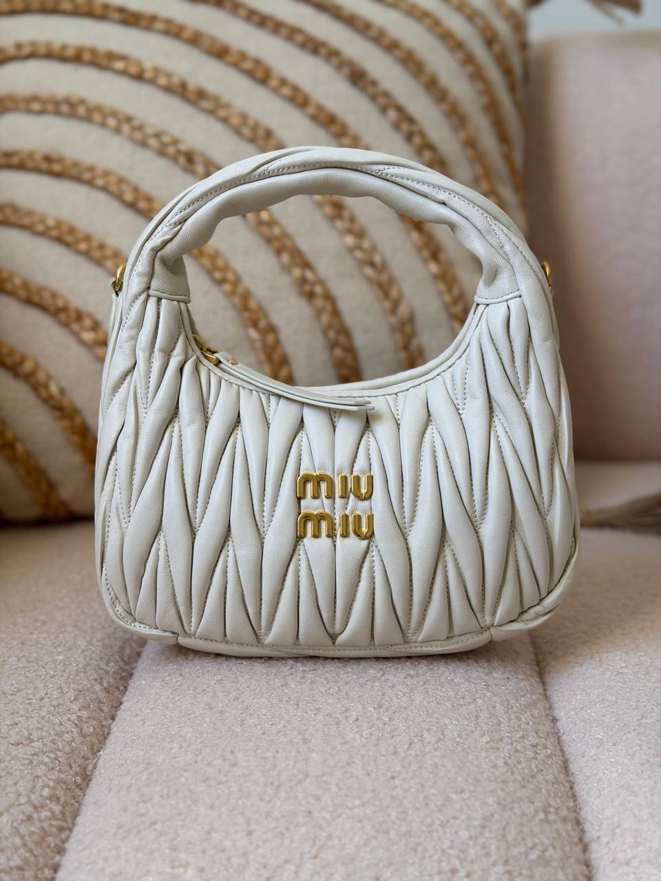 Miu Miu Wander Matelassé Mini Hobo Bag in Nappa Leather