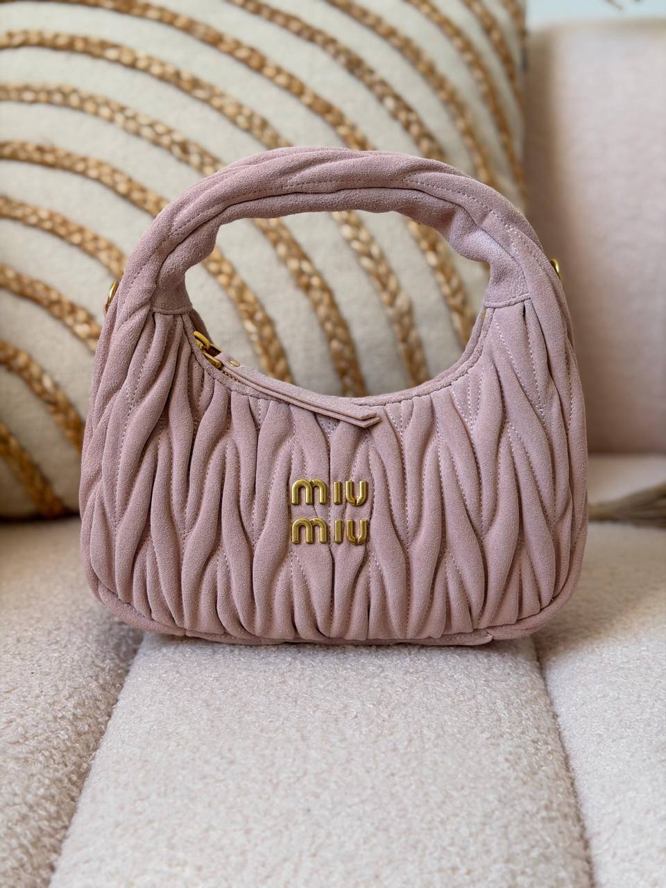 Miu Miu Wander Matelassé Mini Hobo Bag in Nappa Leather