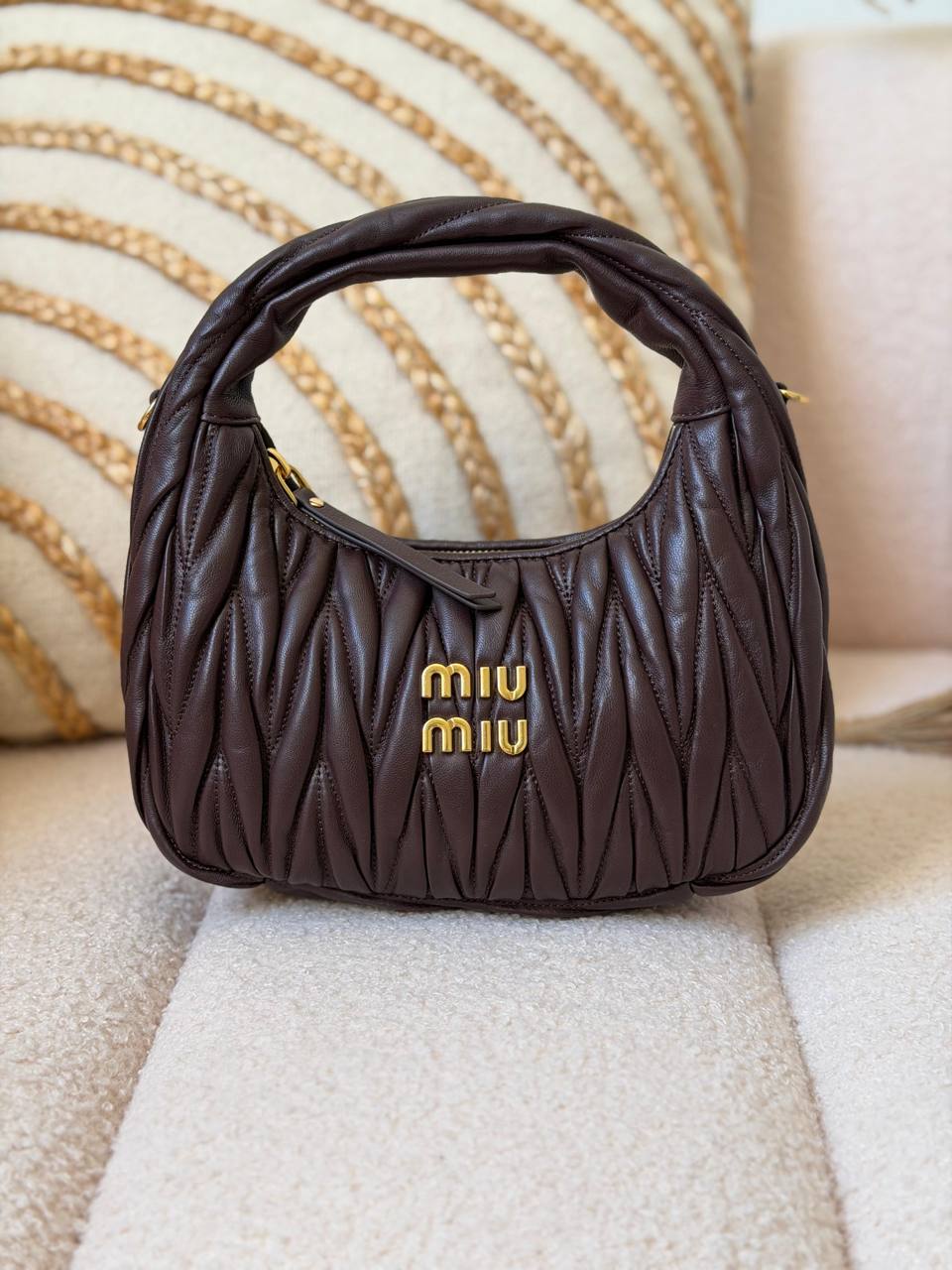 Miu Miu Wander Matelassé Mini Hobo Bag in Nappa Leather