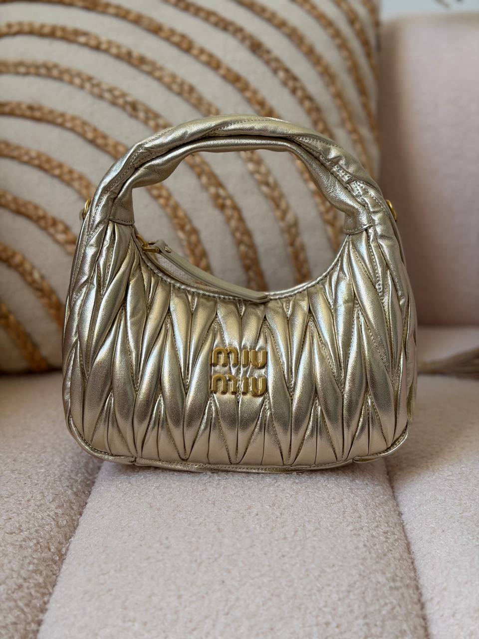 Miu Miu Wander Matelassé Mini Hobo Bag in Nappa Leather