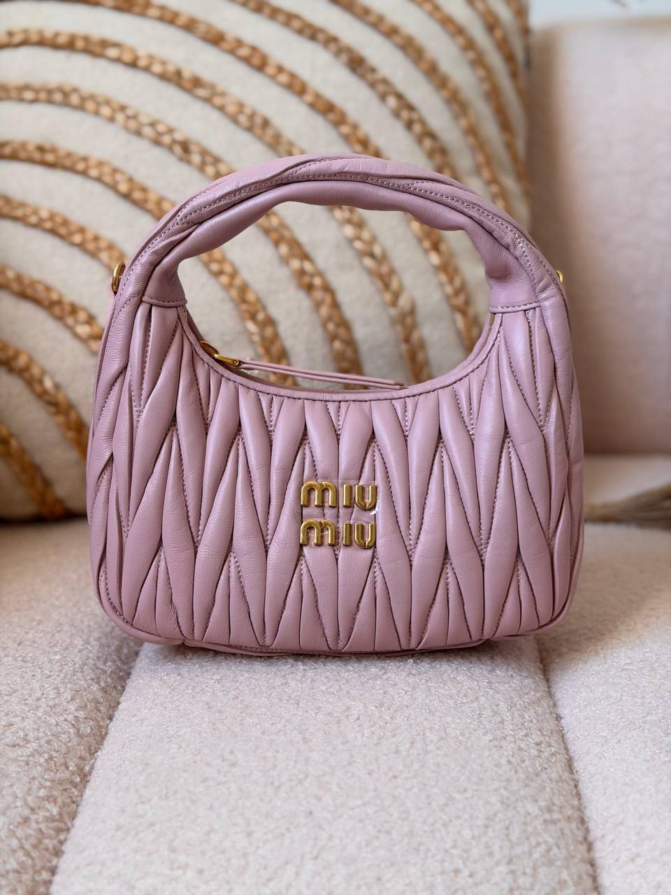 Miu Miu Wander Matelassé Mini Hobo Bag in Nappa Leather