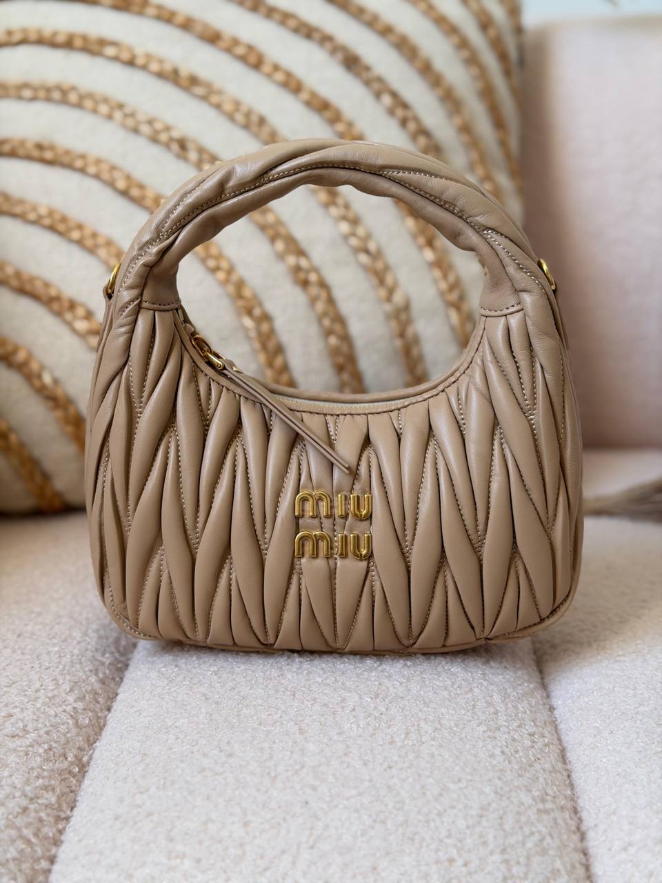 Miu Miu Wander Matelassé Mini Hobo Bag in Nappa Leather