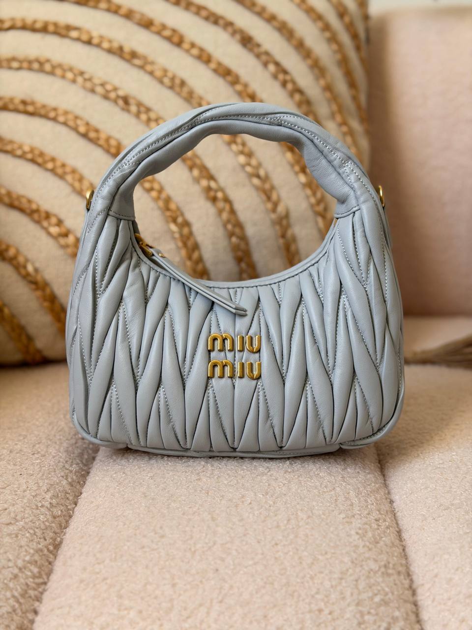 Miu Miu Wander Matelassé Mini Hobo Bag in Nappa Leather