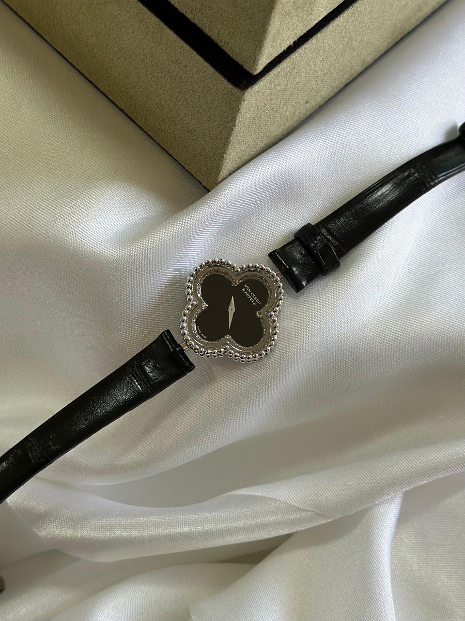 Van Cleef & Arpels Alhambra Mother of Pearl Watch with Leather Strap