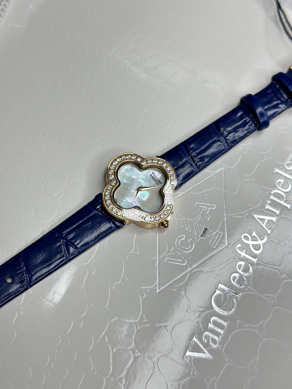 Van Cleef & Arpels Alhambra Mother of Pearl Watch with Leather Strap