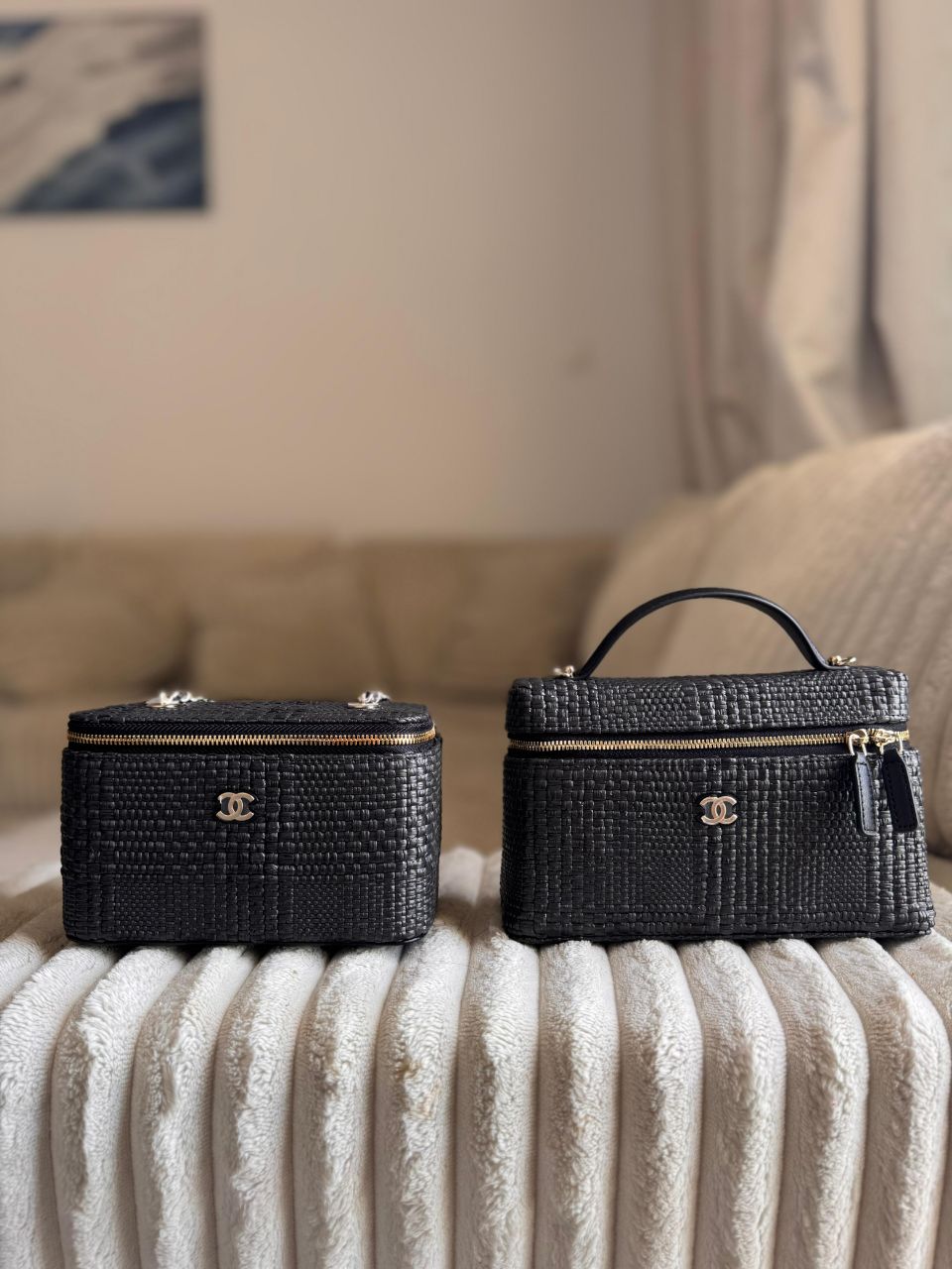 Chanel Classic Long Vanity With Chain Raffia – Top Handle & Mini Case Set