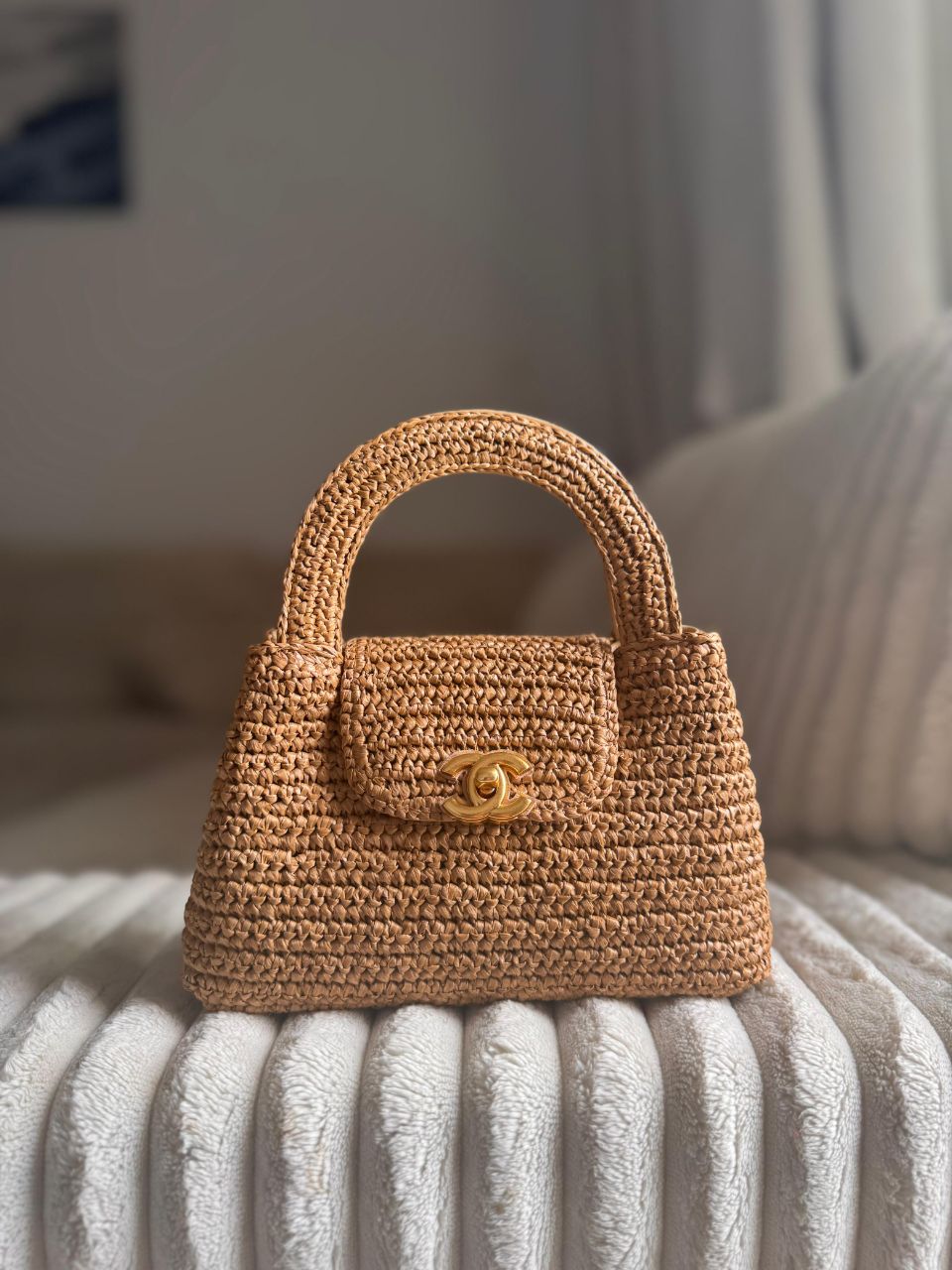 Chanel Mini Shopping Tote Raffia Beige – Woven Summer Handbag