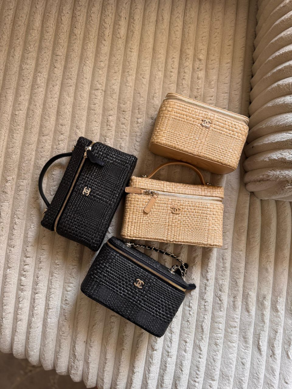 Chanel Classic Long Vanity With Chain Raffia – Top Handle & Mini Case Set