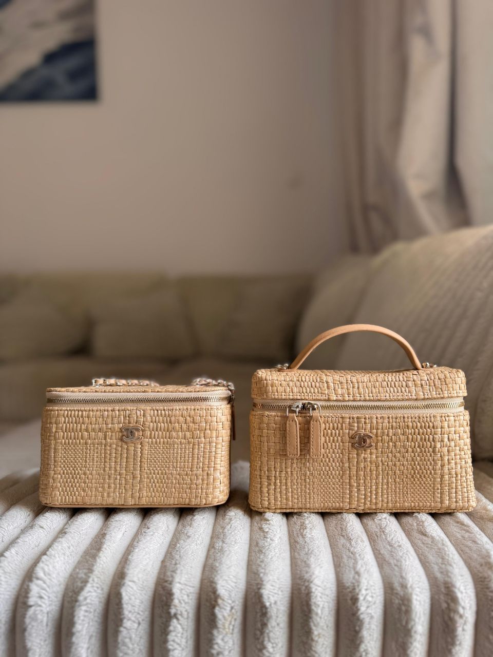 Chanel Classic Long Vanity With Chain Raffia – Top Handle & Mini Case Set