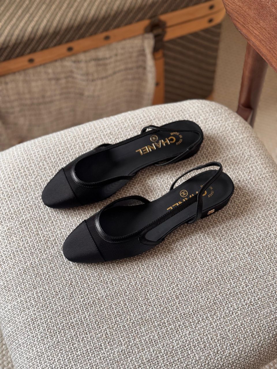 Chanel Mesh & Grosgrain Flat Slingback Shoes
