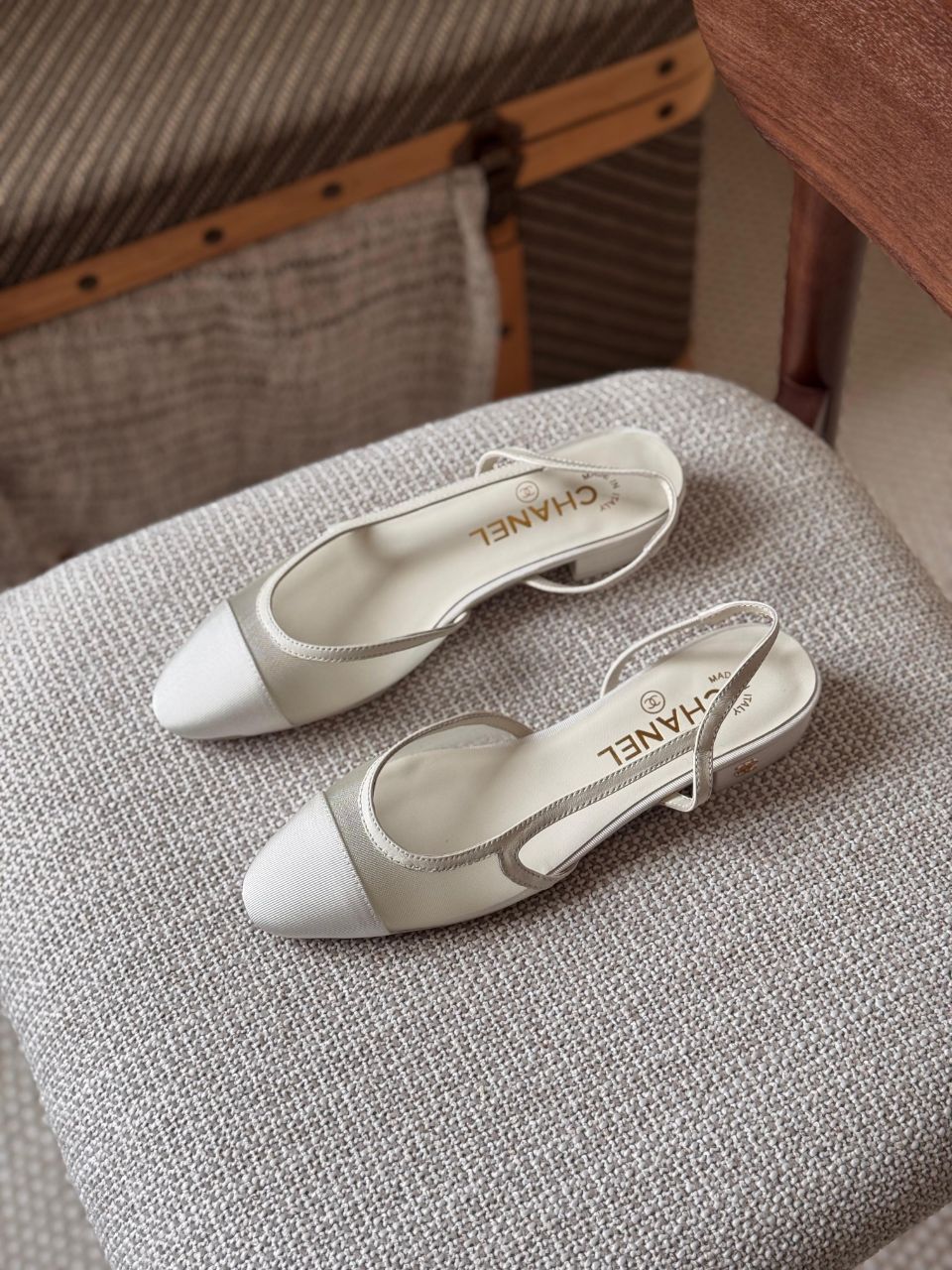 Chanel Mesh & Grosgrain Flat Slingback Shoes