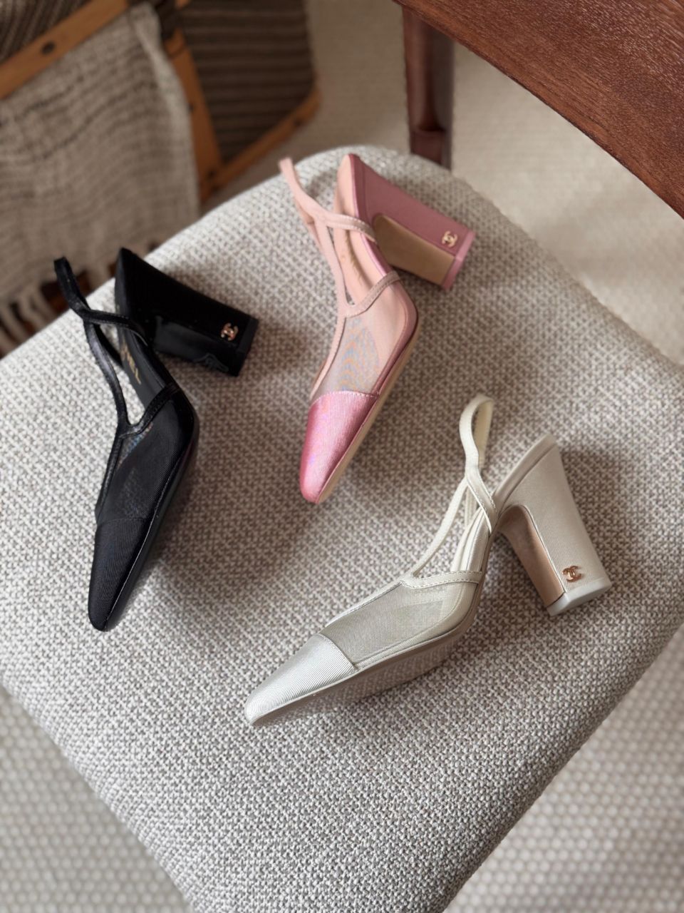 Chanel Mesh & Grosgrain Slingback High Heel Pumps