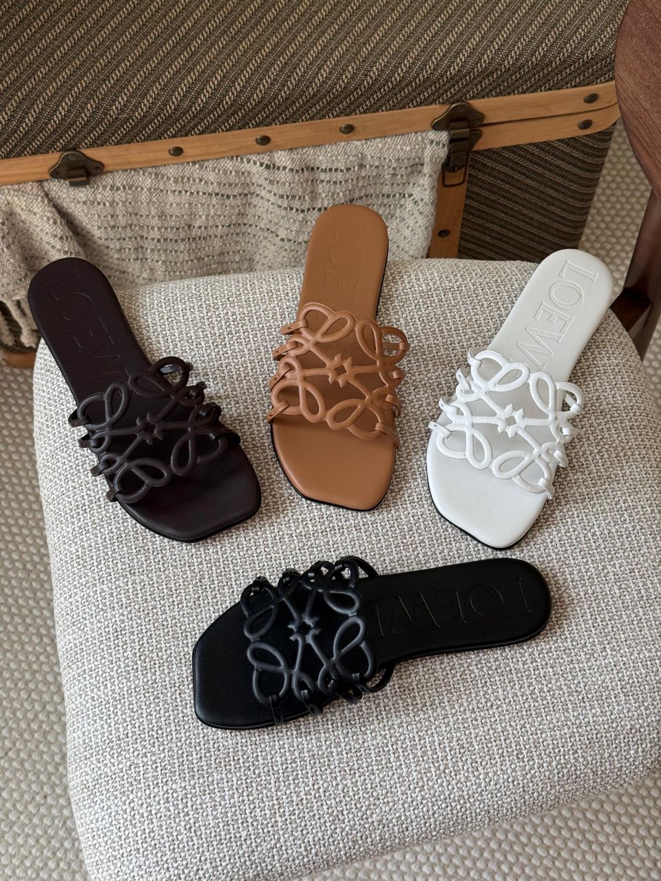 Loewe Petal Anagram Leather Slides
