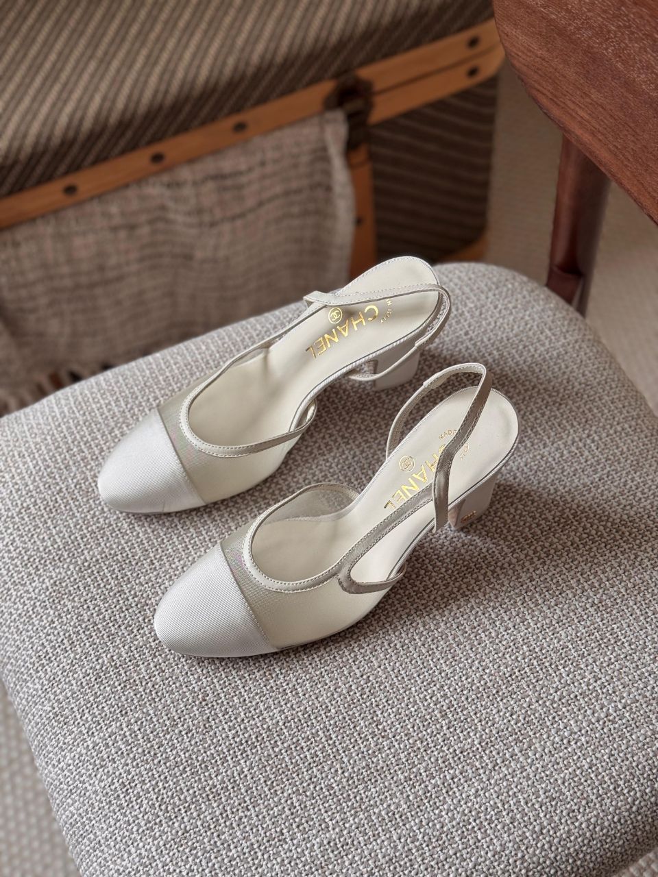 Chanel Mesh & Grosgrain Slingback High Heel Pumps