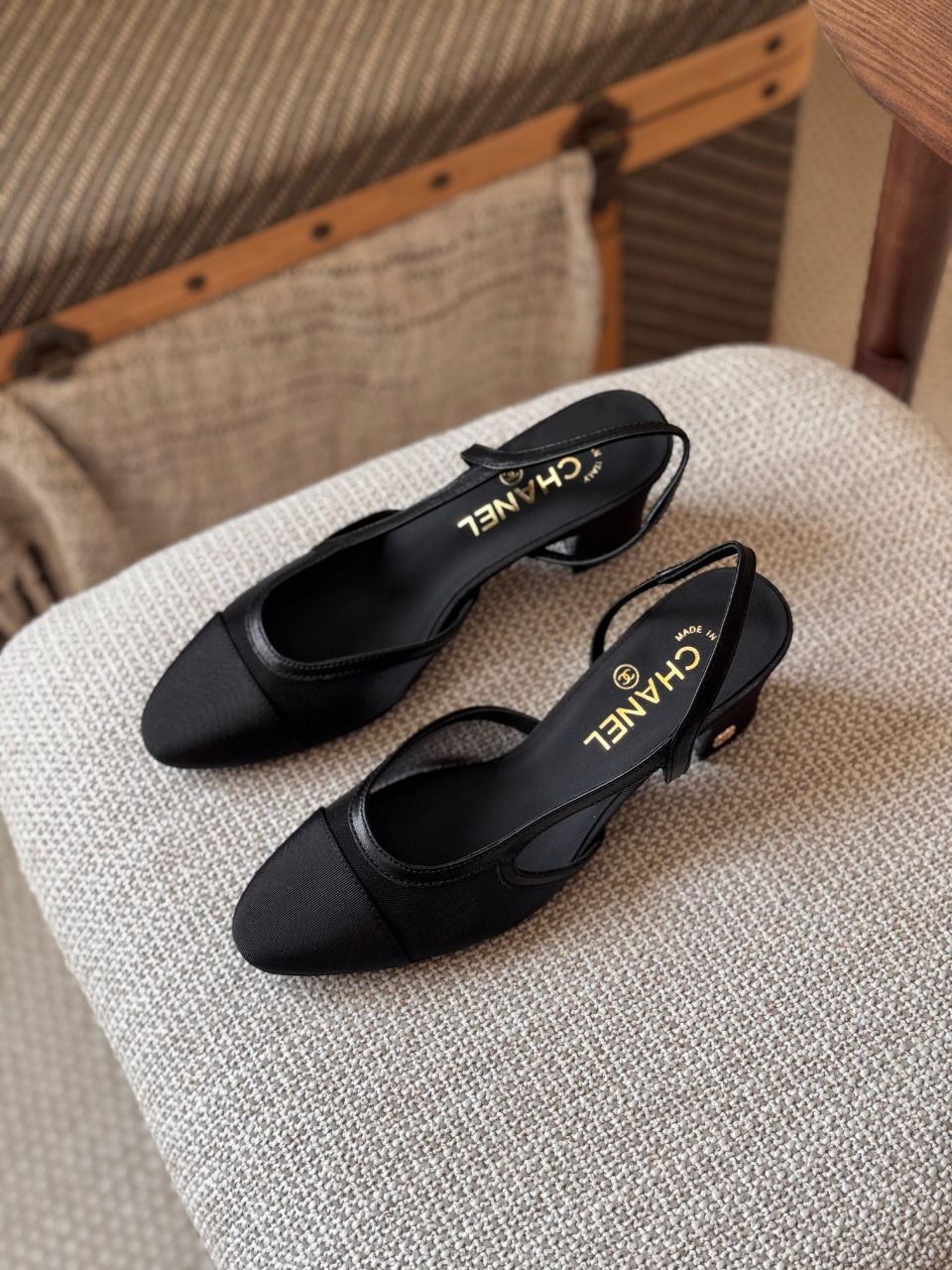 Chanel Mesh & Grosgrain Slingback Pumps