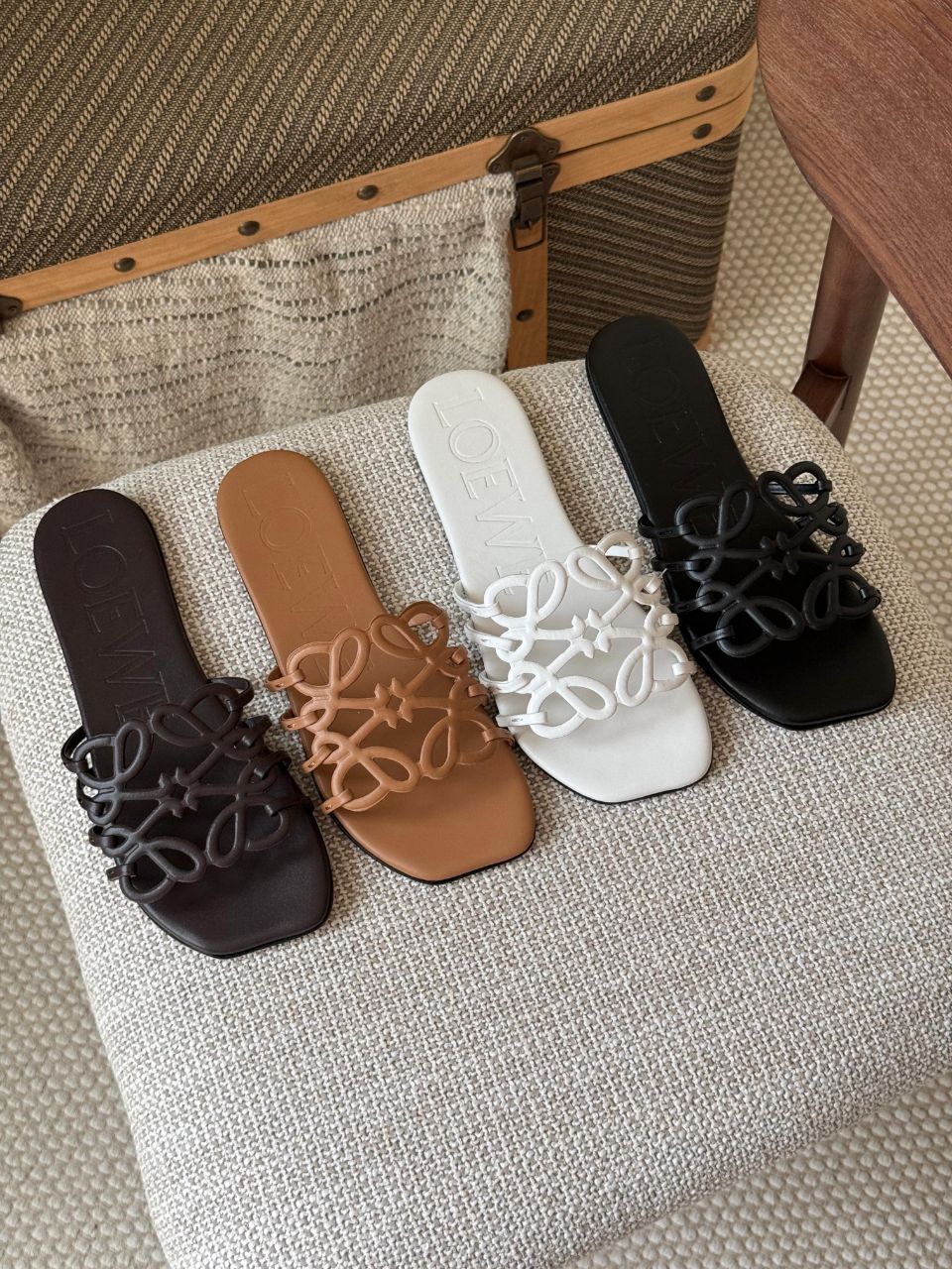 Loewe Petal Anagram Leather Slides
