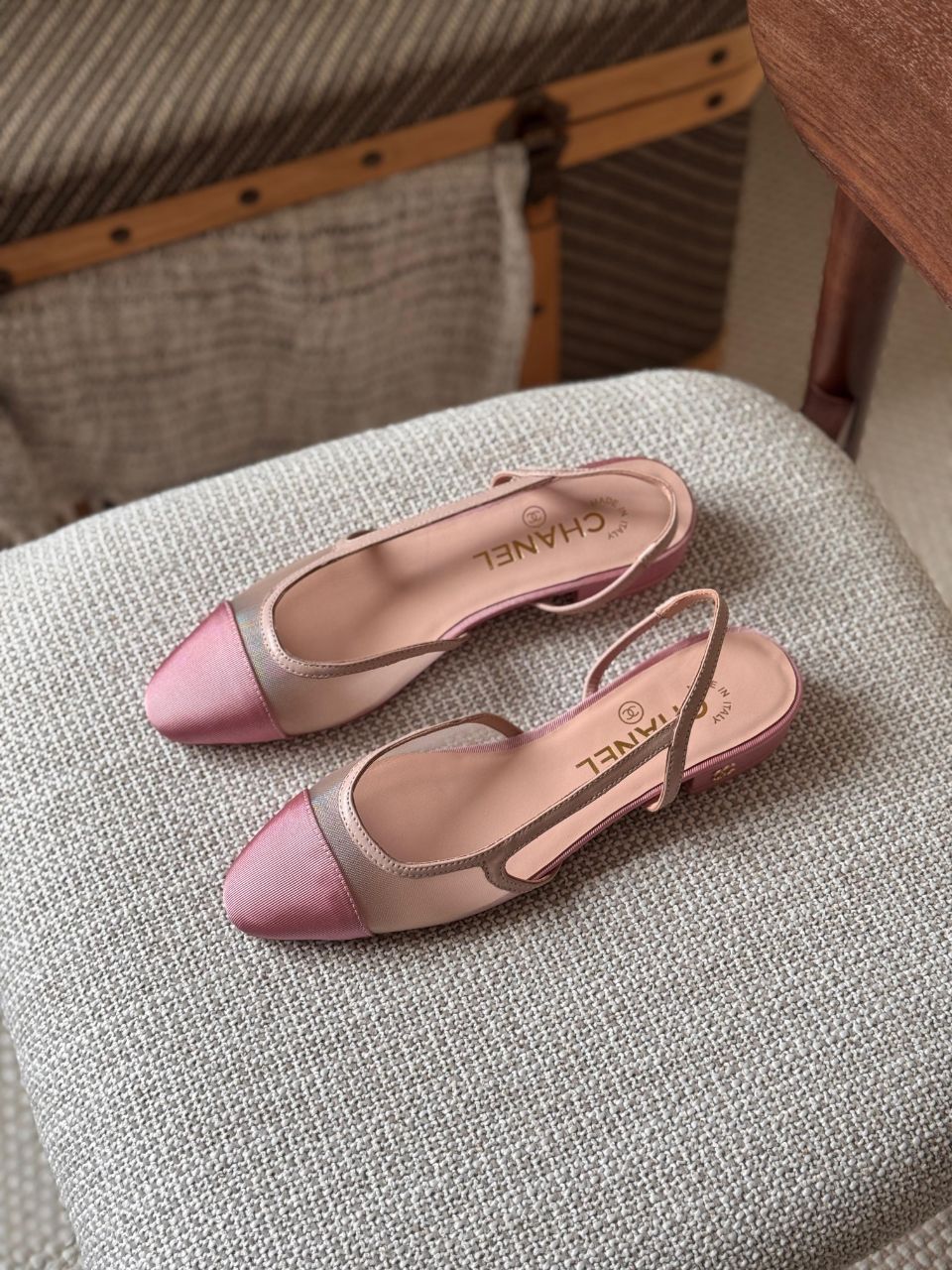 Chanel Mesh & Grosgrain Flat Slingback Shoes