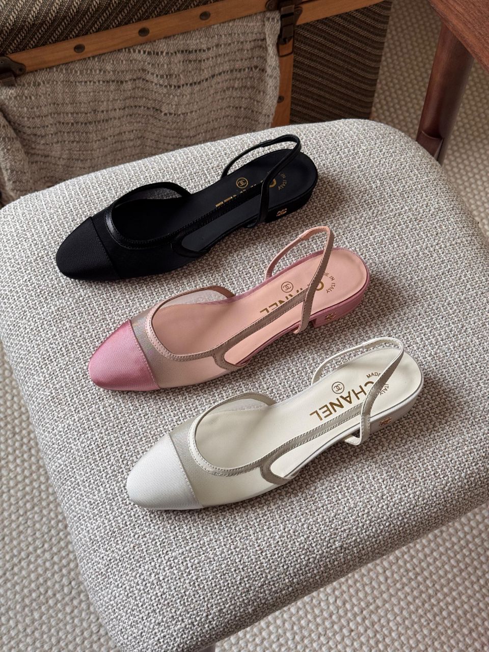Chanel Mesh & Grosgrain Flat Slingback Shoes