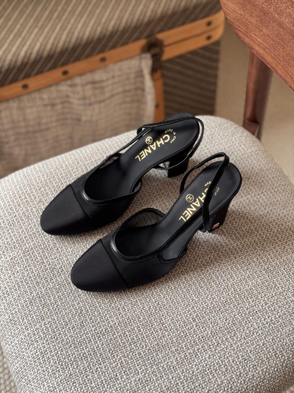 Chanel Mesh & Grosgrain Slingback High Heel Pumps