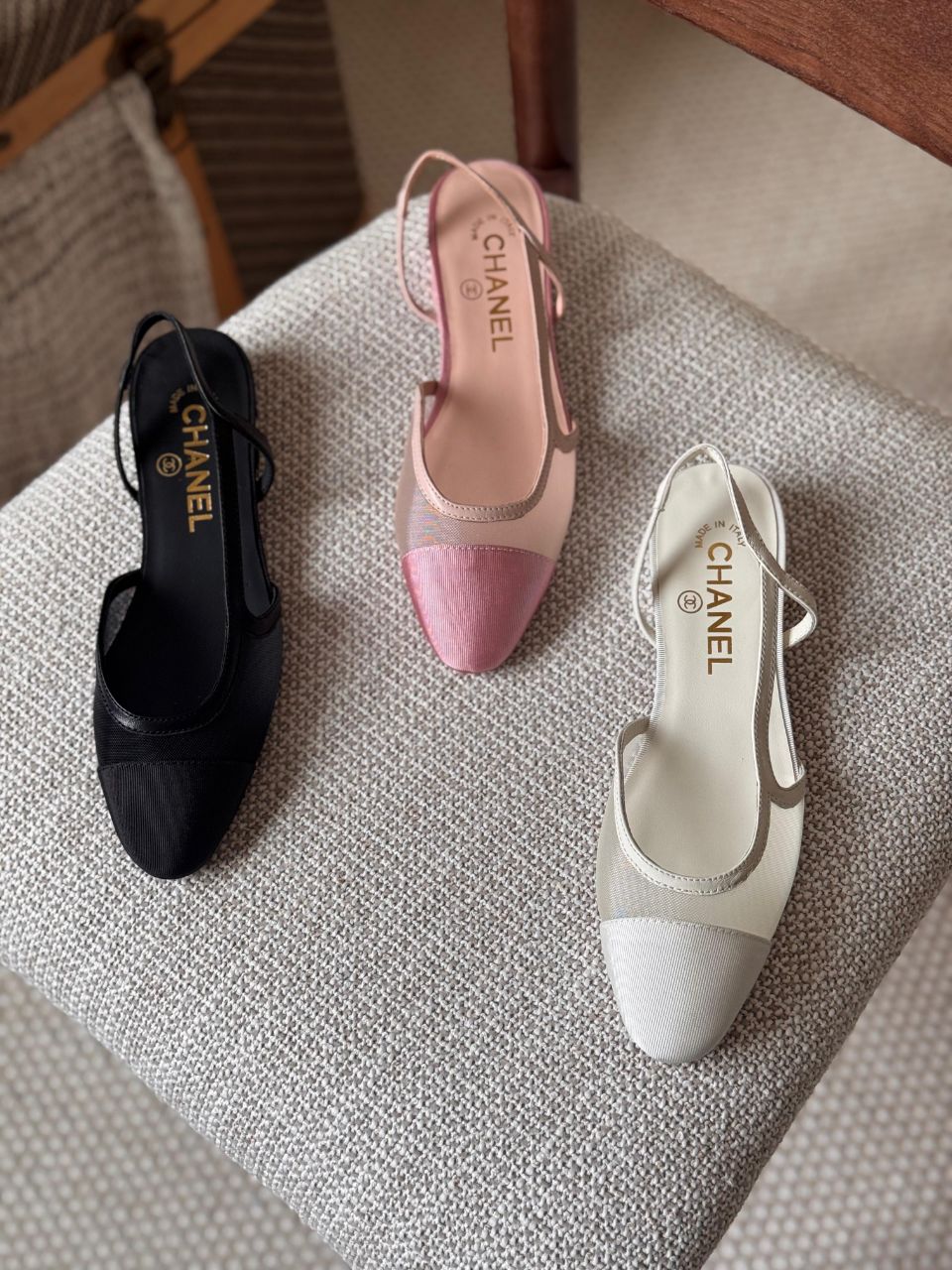 Chanel Mesh & Grosgrain Flat Slingback Shoes