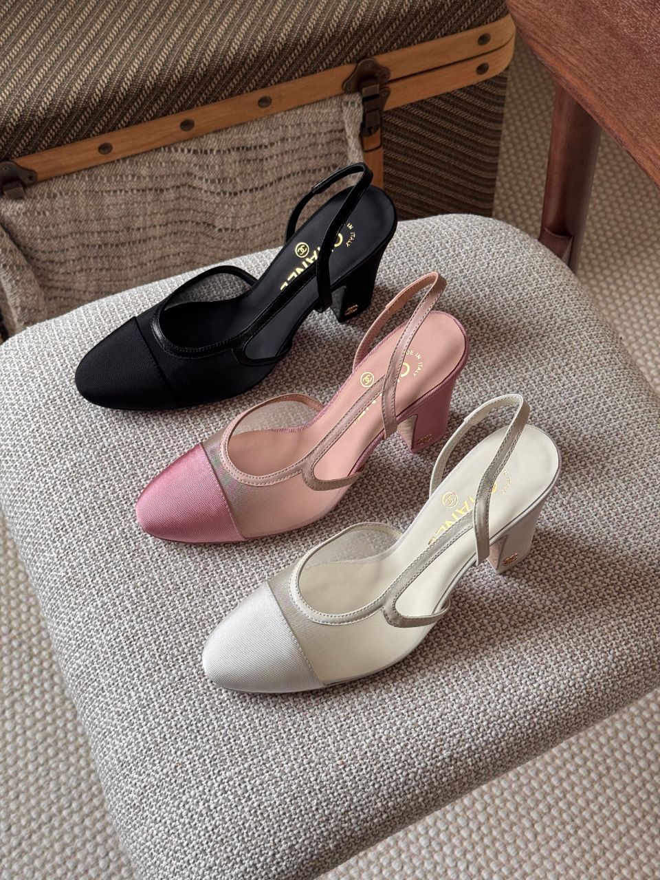 Chanel Mesh & Grosgrain Slingback High Heel Pumps