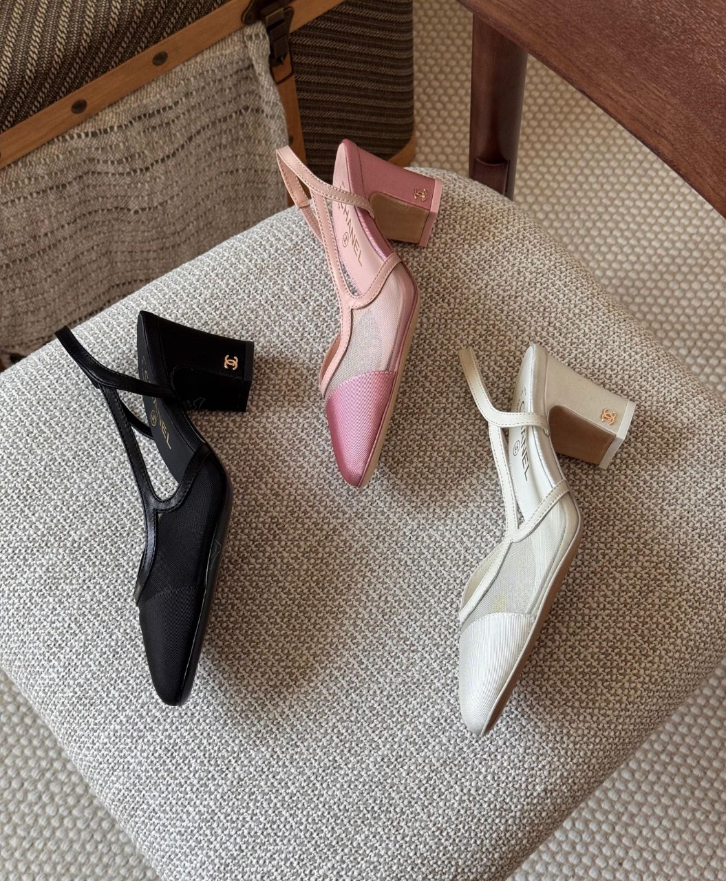 Chanel Mesh & Grosgrain Slingback Pumps