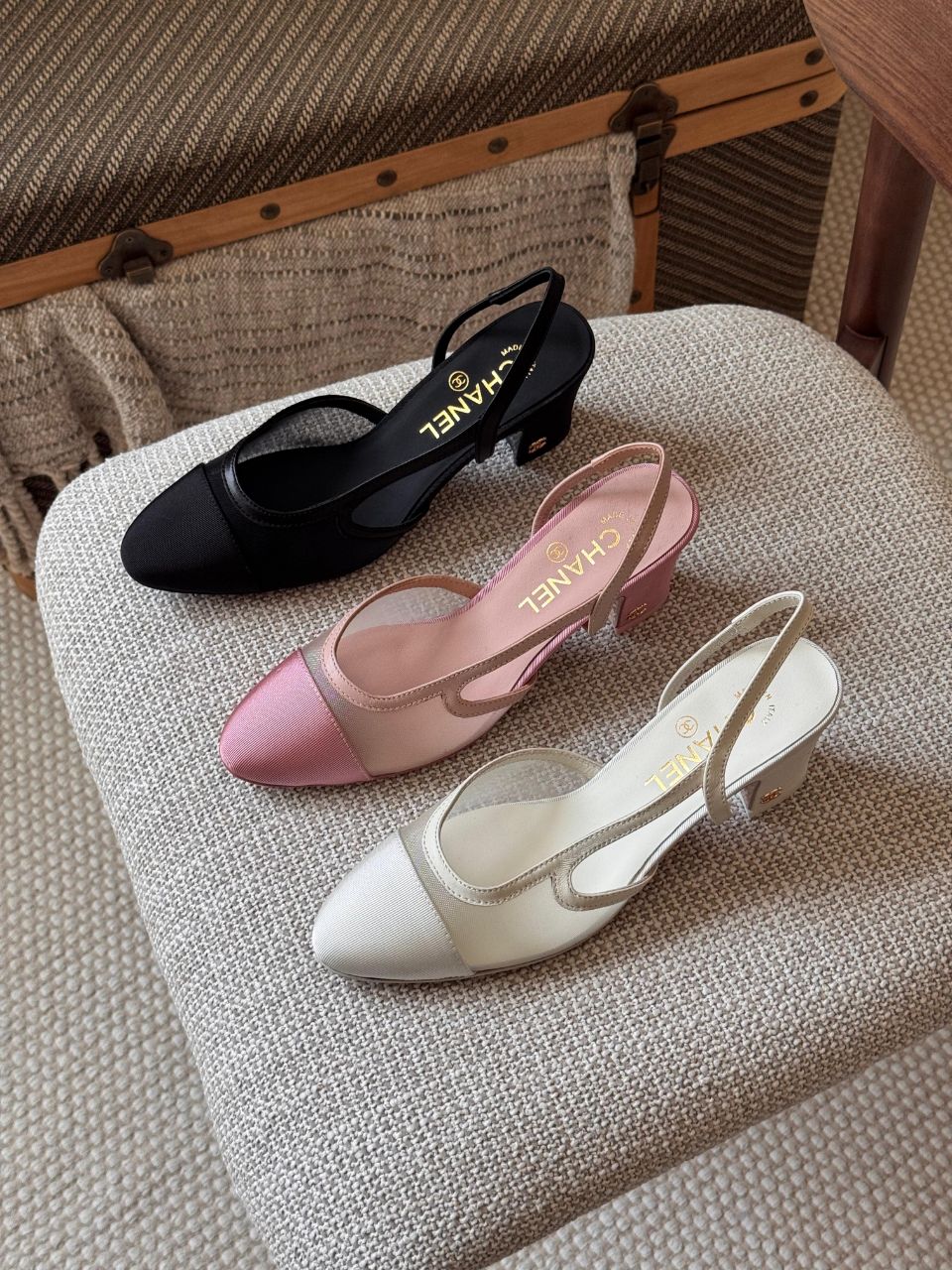 Chanel Mesh & Grosgrain Slingback Pumps