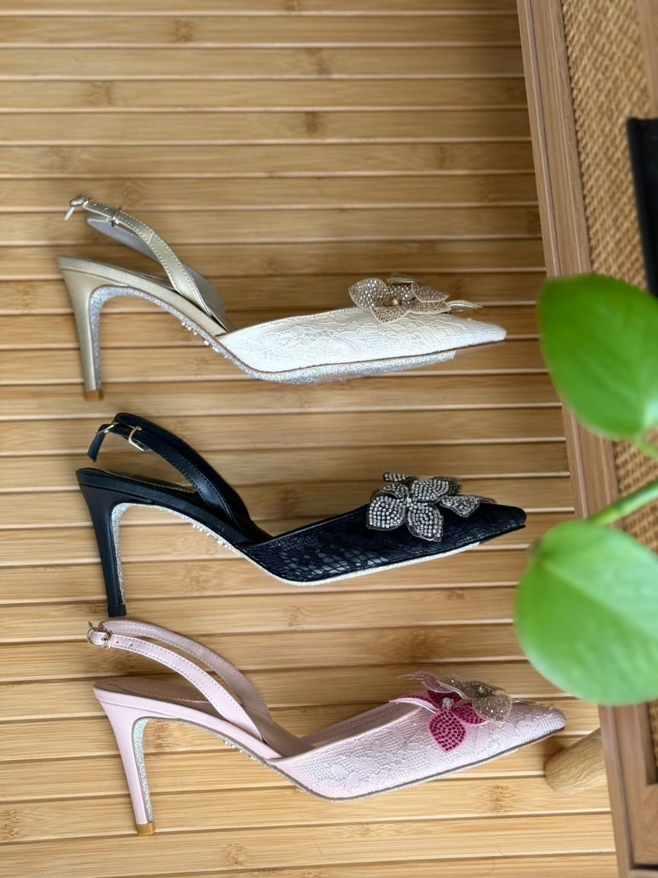 René Caovilla Floriane Crystal Flower Slingback Heels