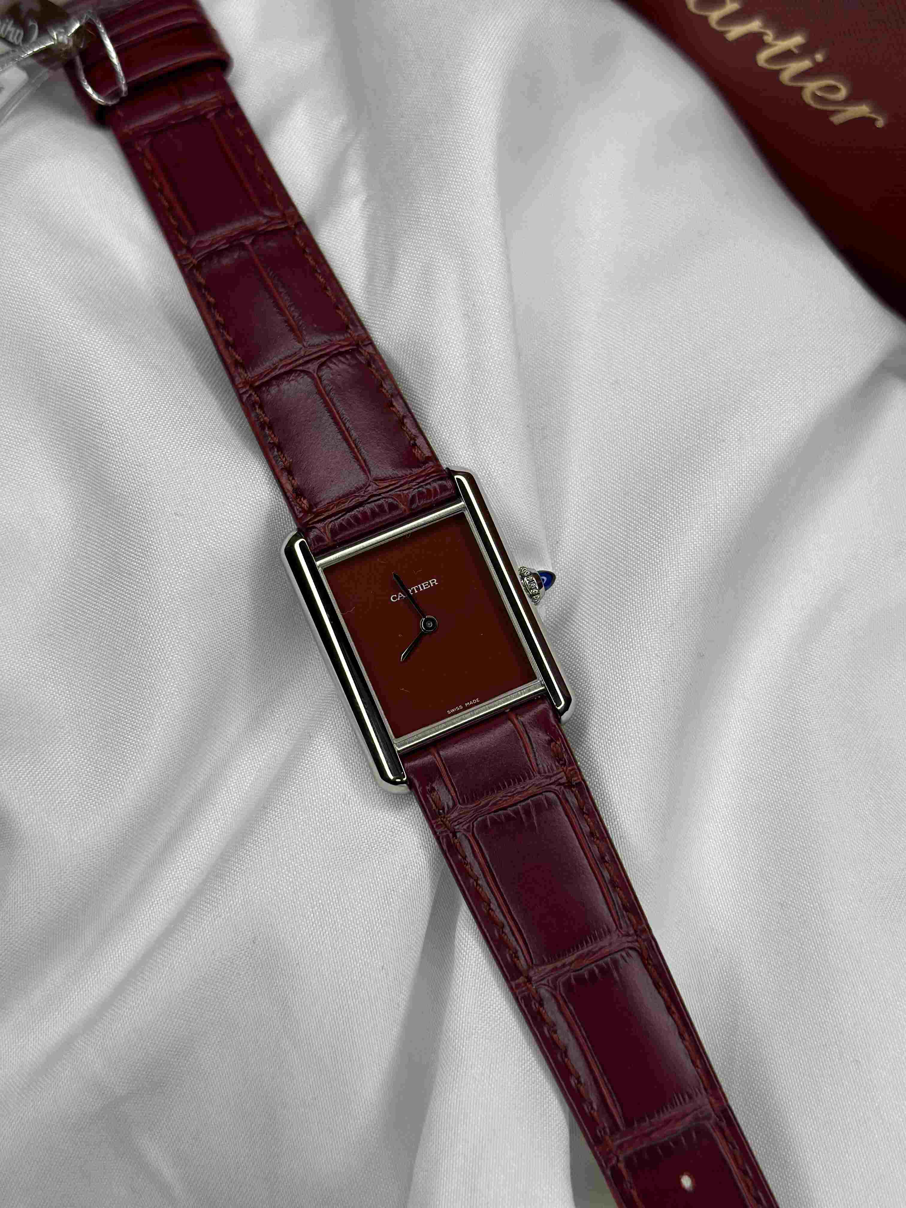 Cartier Tank Louis Ladies Watch – Burgundy Lacquer Dial & Burgundy Leather Strap