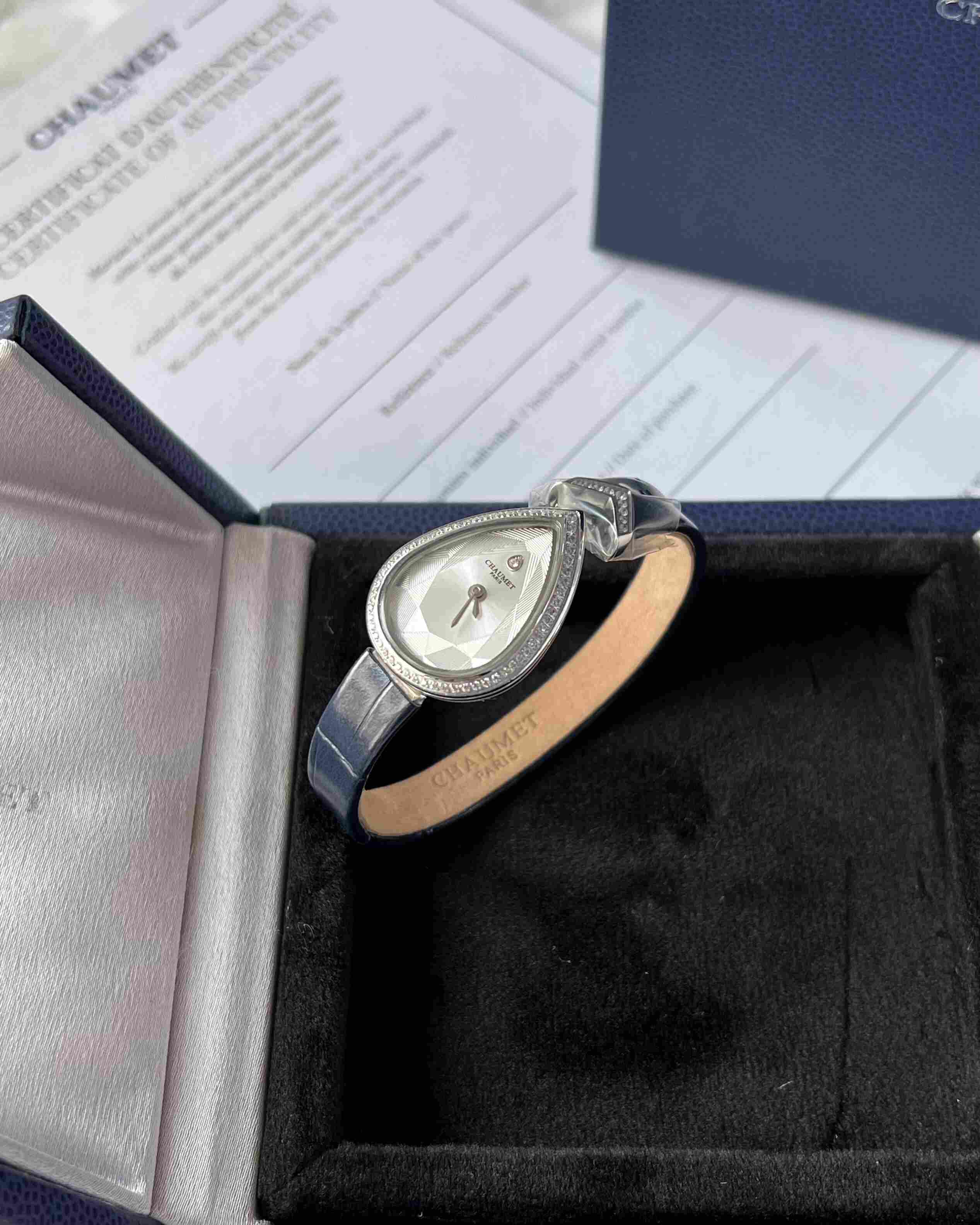 Chaumet Joséphine Aigrette Navy Blue Leather Watch – Silver Diamond Edition