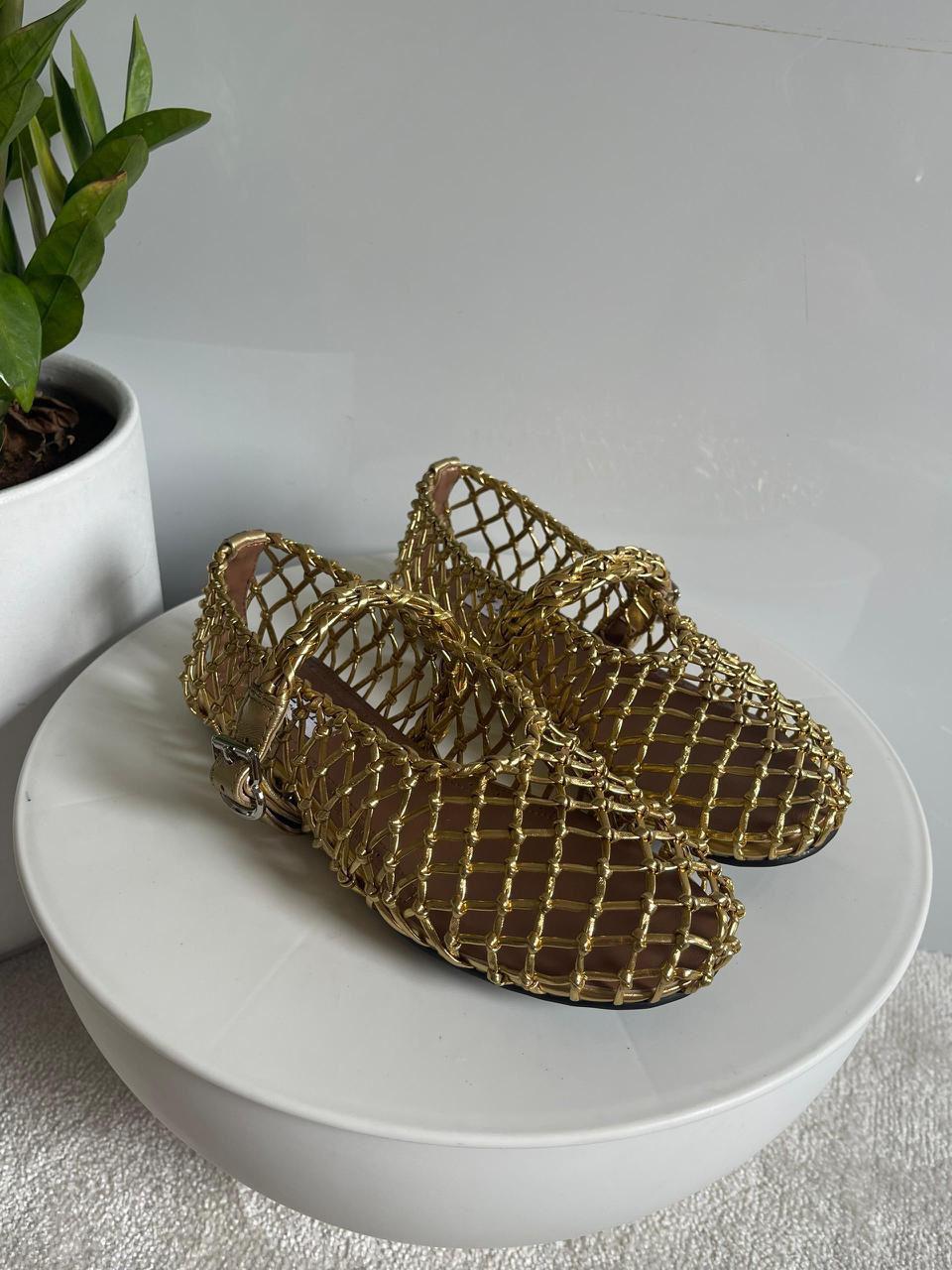 Alaia Braided Metallic Leather Ballet Flats
