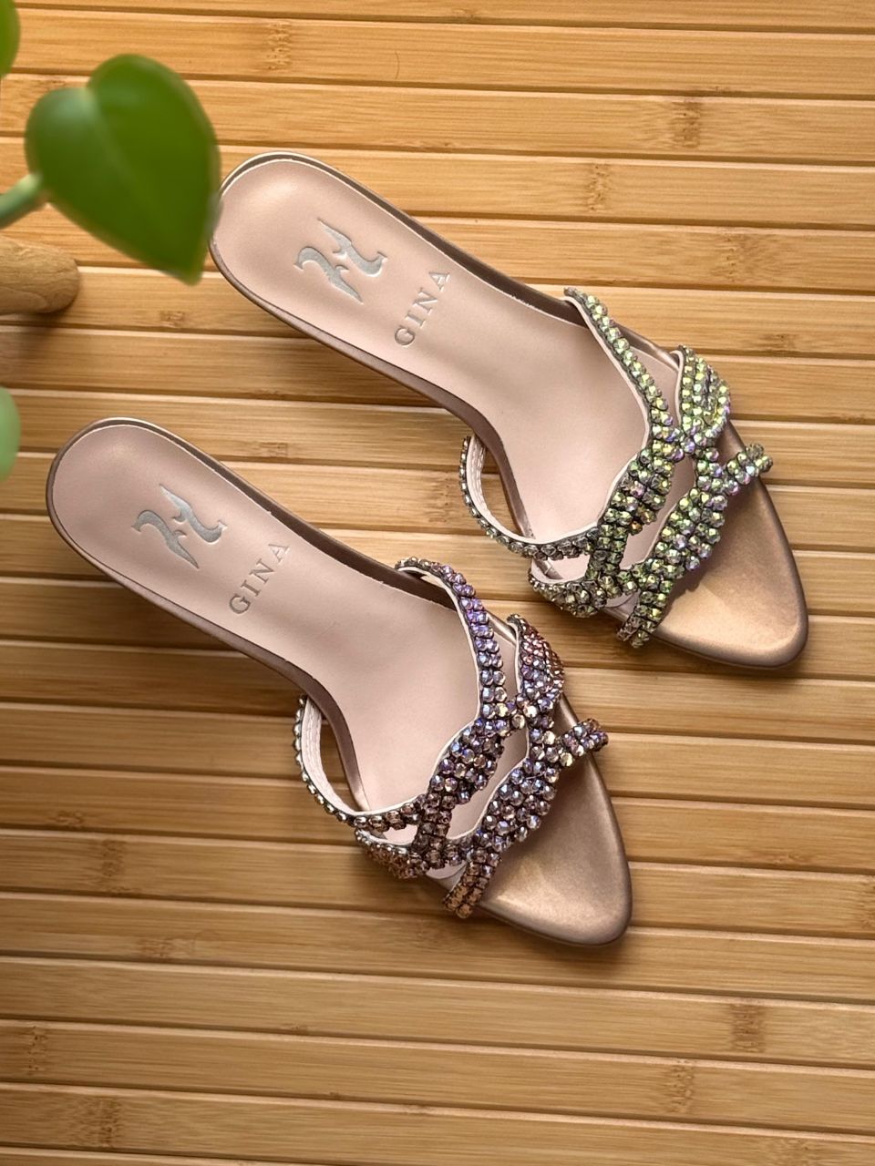 GINA Iridescent Crystal Strap Heeled Sandals