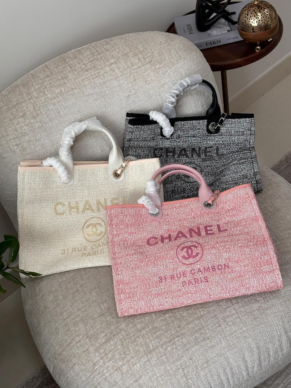 Chanel Deauville Style Tote Bag with Pearl Logo